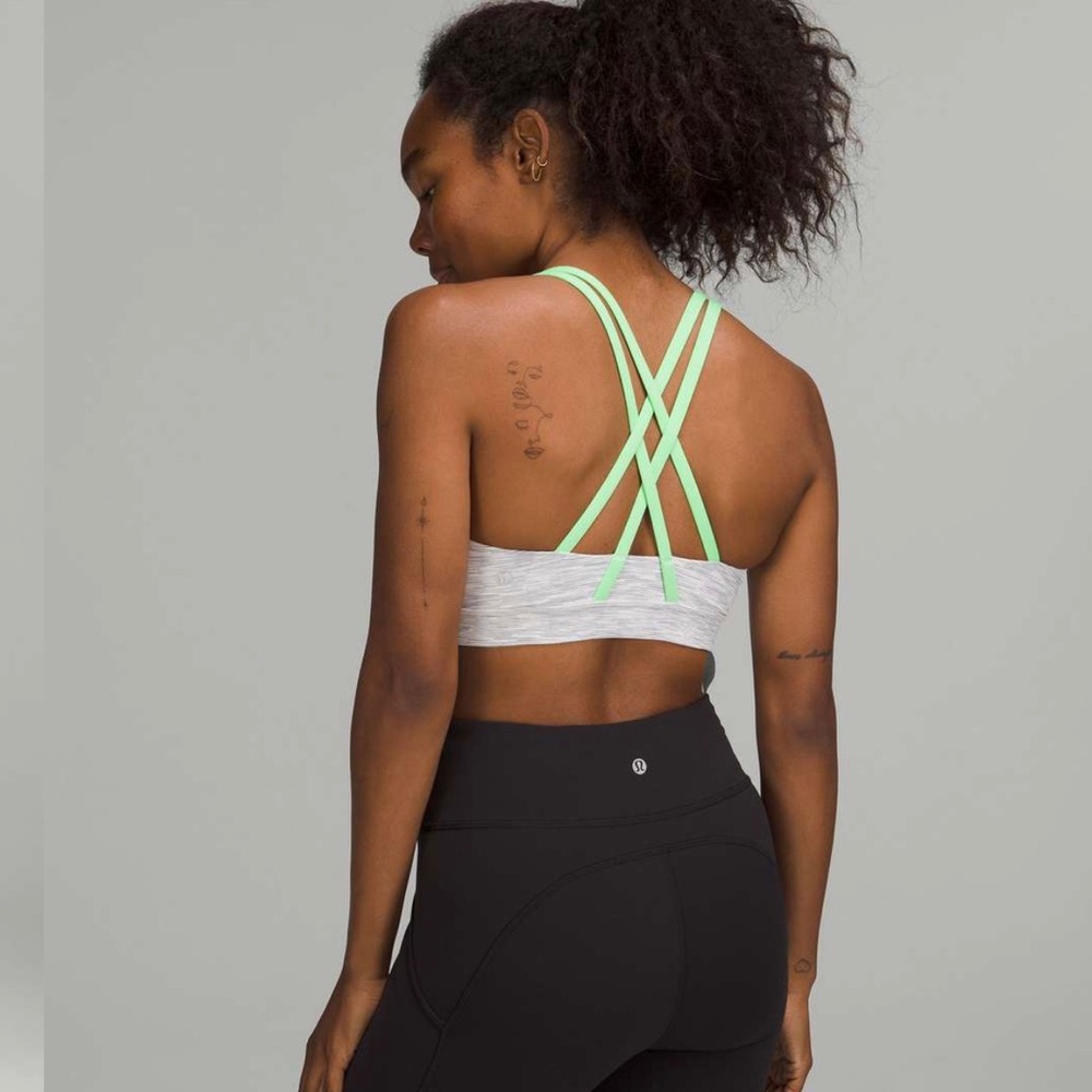 lululemon athletica Light Gray Sports Bra with Mint Green Crisscross Straps Sz 8
